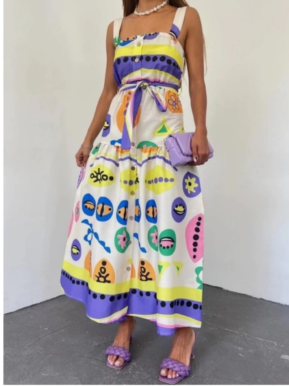 Zara Printed Colourful Button Front Midi Dress L